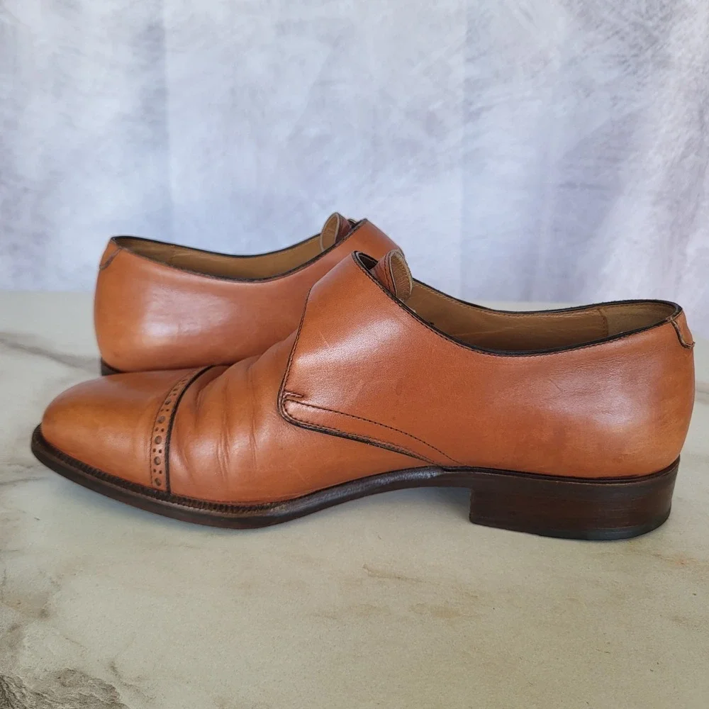 Alcaudio Bevilacqua Cap Toe Monk Strap Oxfords Tan Men's Size 42/9